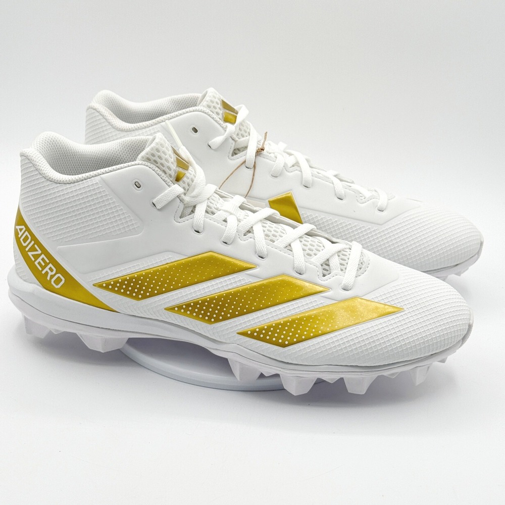 Adidas Adizero Impact 2 Mid Football Cleats Size 13 Mens White/Gold IE3993,‎ NEW